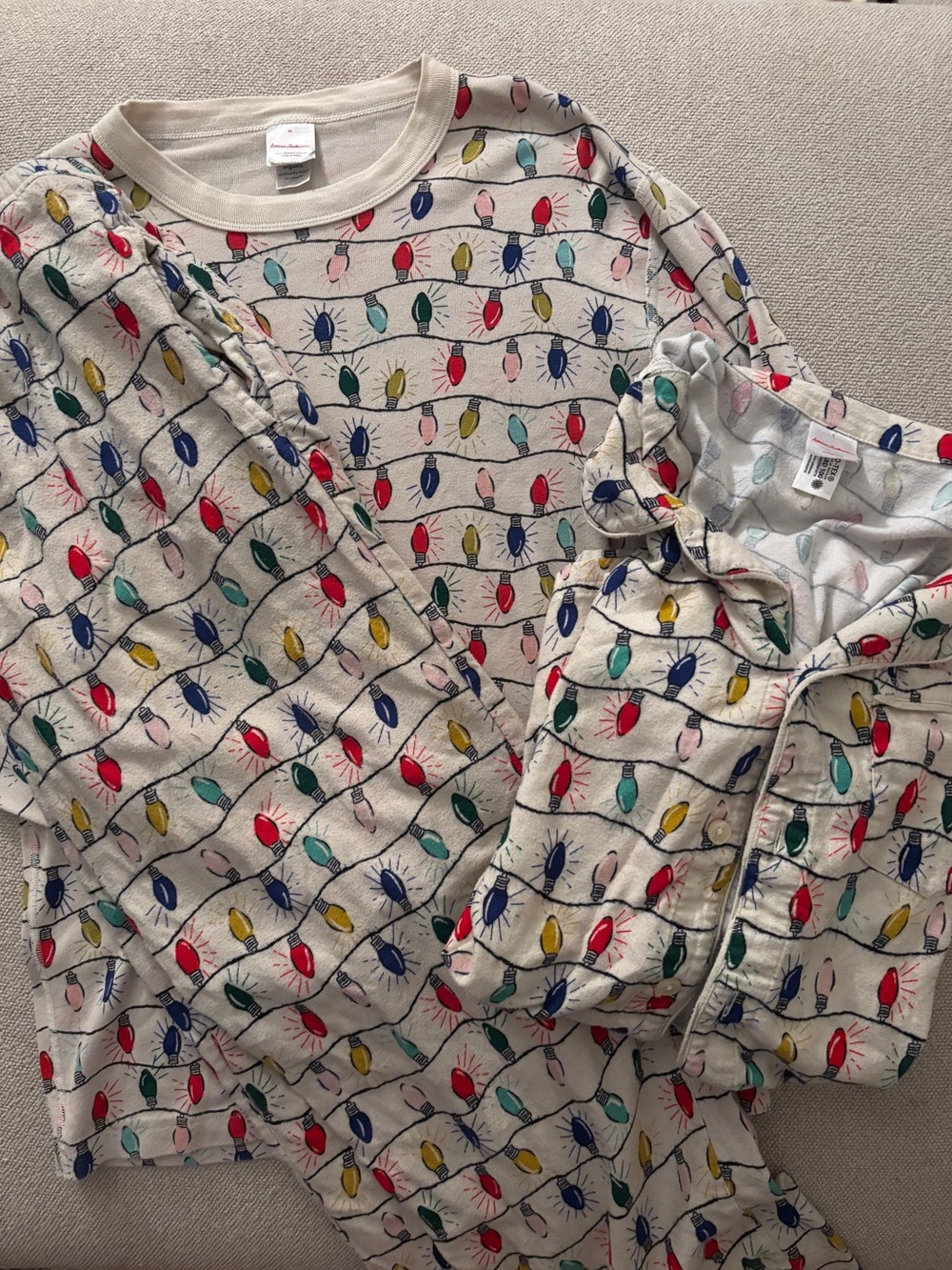 Hanna Anderson Bright Bulbs Adult Unisex Flannel 3 Piece Pajama Set Sz Large